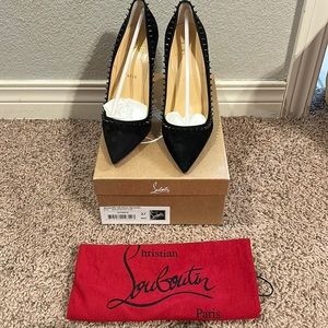 Christian Louboutin Anjalina 100 Veau Velours Black Gun Size 37